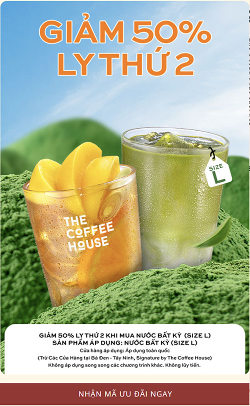 Khuyến mãi The Coffee House giảm 50% cho ly thứ 2
