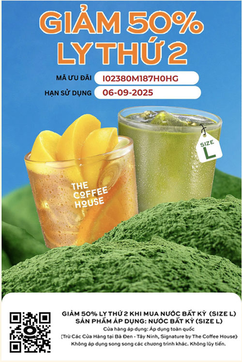 Lấy mã Khuyến mãi The Coffee House giảm 50% cho ly thứ 2