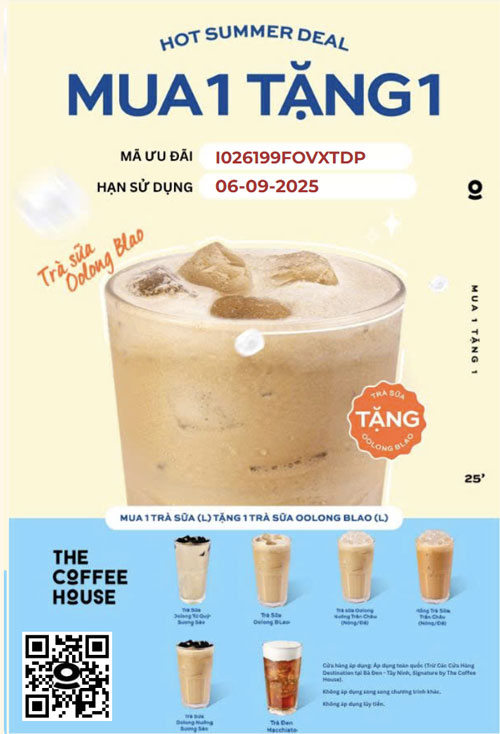 Lấy mã mua 1 tặng 1 The Coffee House. 