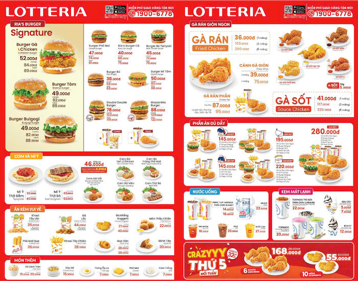 Thực đơn Lotteria rất phong phú