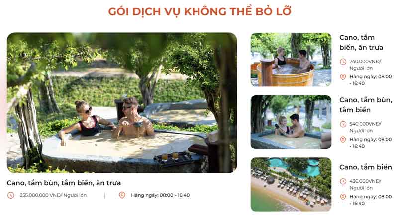 Giá vé tắm bùn Hòn Tằm Nha Trang: các gói combo và dịch vụ đi kèm