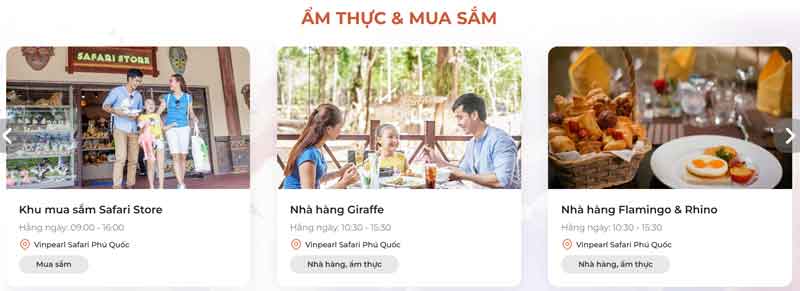 Ăn uống và dịch vụ tiện ích bên trong Vinpearl Safari Phú Quốc